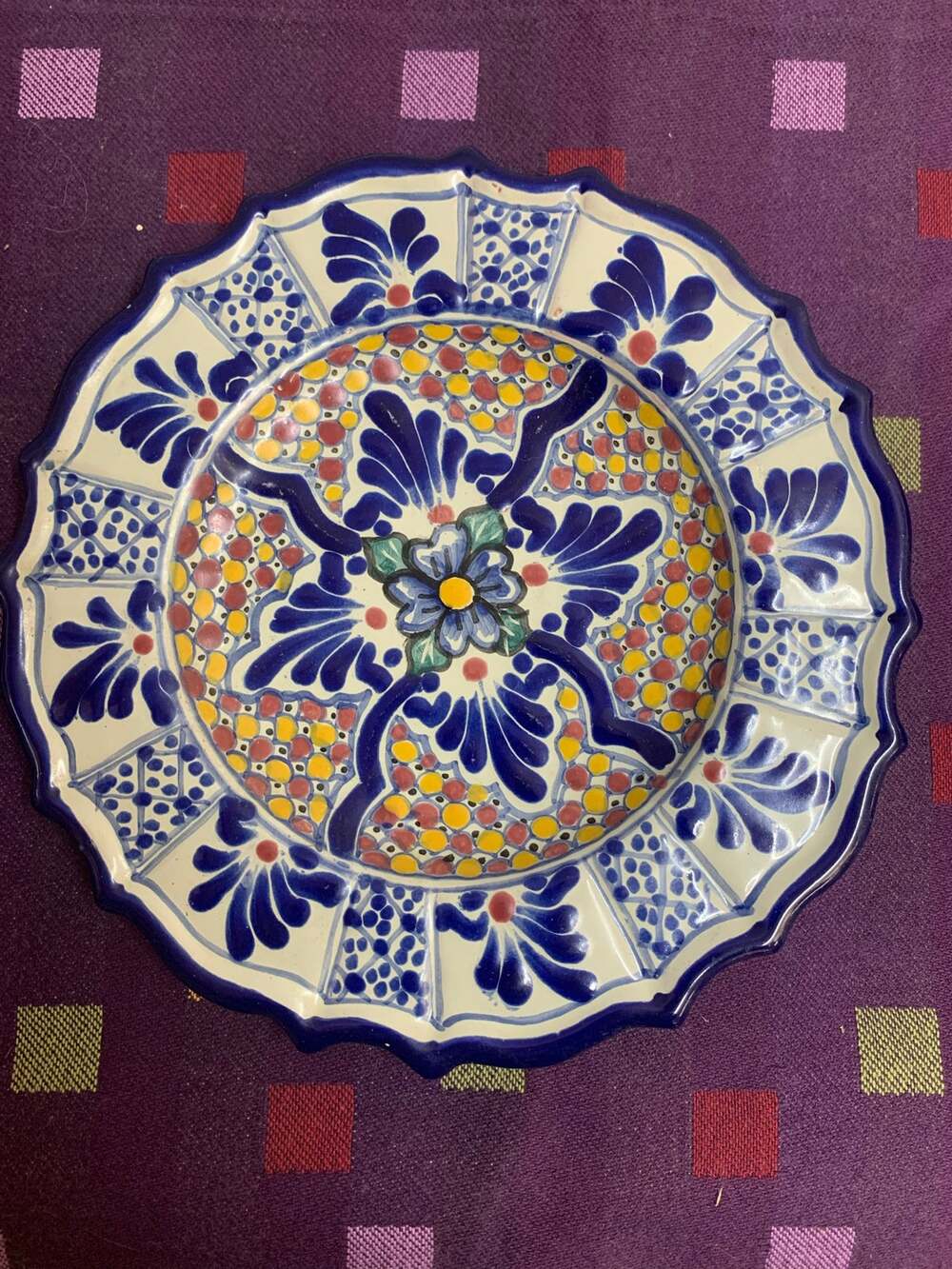 Hand painted Mexican Talavera Pottery Wall Hanging Plate